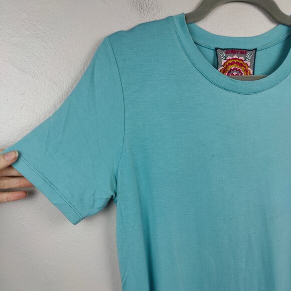 Johnny Was Viscose‎ T-Shirt Womens Small Teal Blue Stretch Capsule Pullover Top - Picture 2 of 9